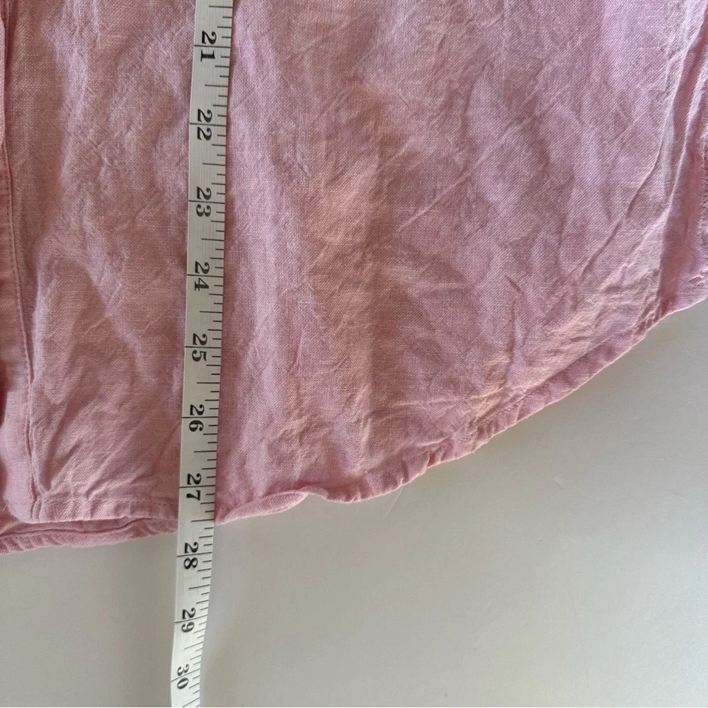 Susan Graver Pink Linen Rayon Blend Long Sleeve Button-down Roll Tab Sleeves M - Picture 9 of 11